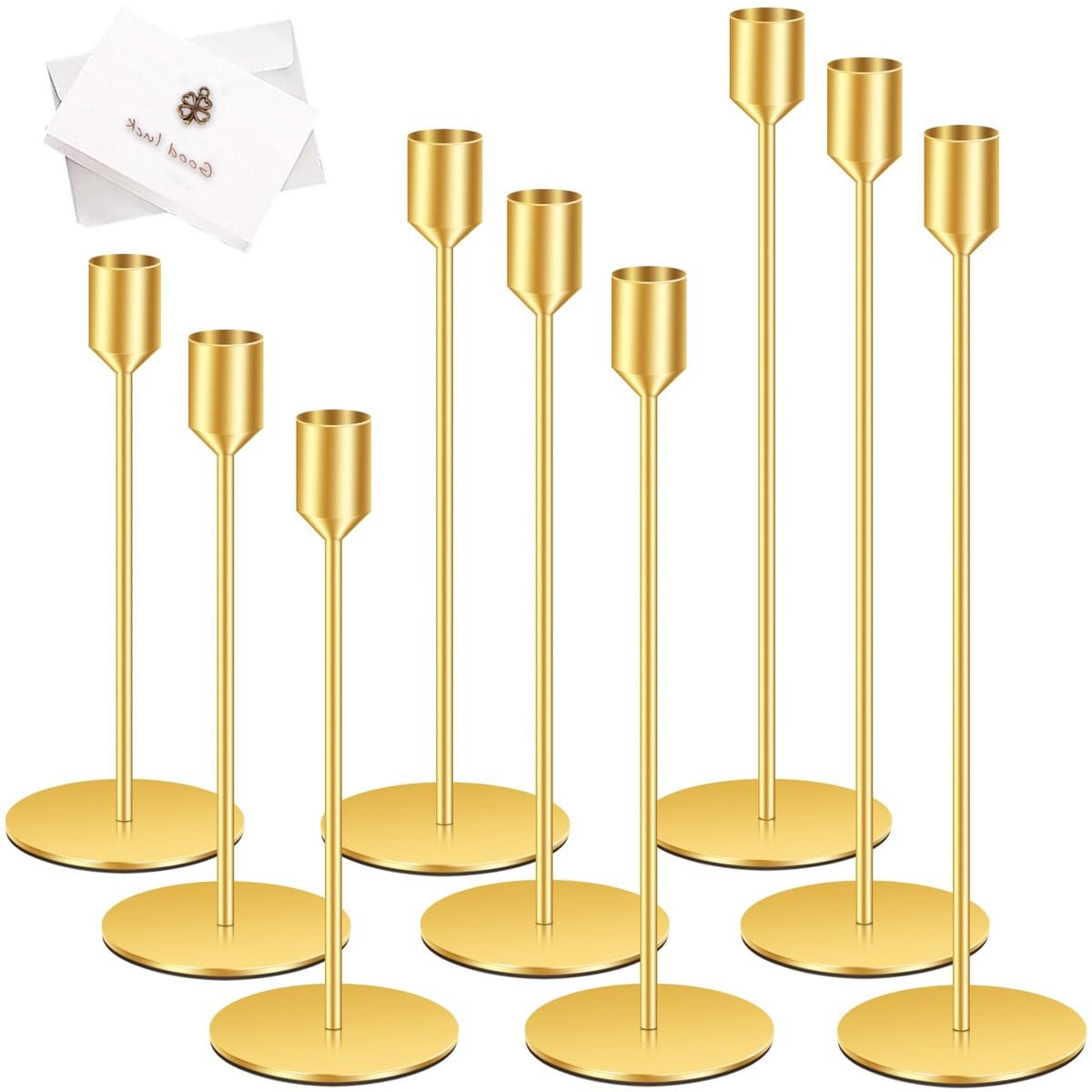 SnelShoppen Set van 9 Gouden Kandelaars - Vintage Kaarshouders voor Decoratie