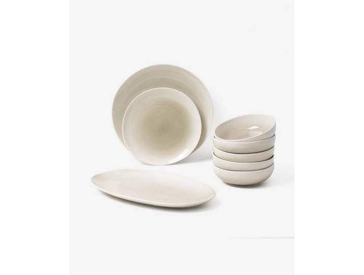GLAMIRA Geschirr-Set Organisches Graues Geschirr mit Sprühglasur (19-tlg), New Bone, 19 Teile, für 6 Personen