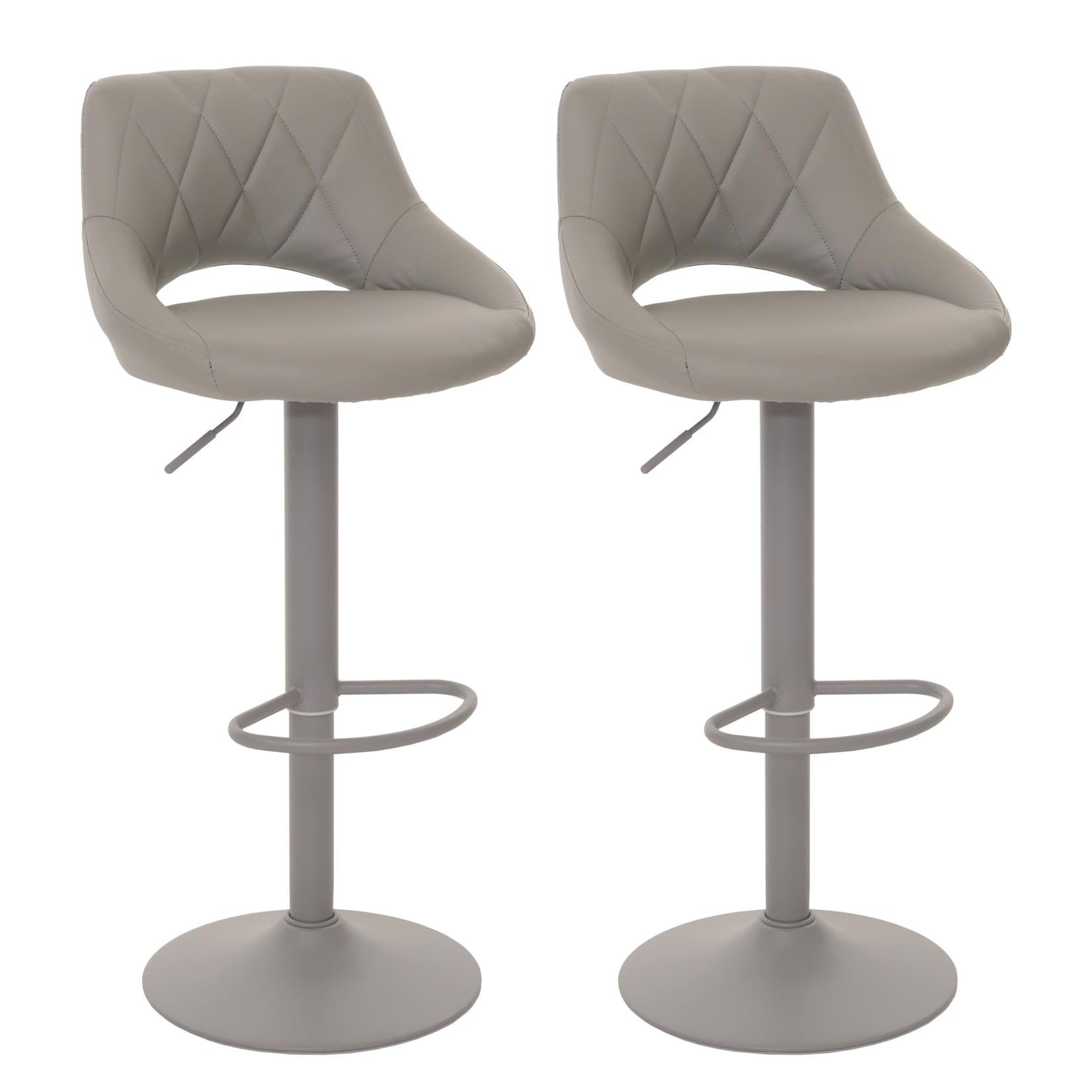 2er-Set Barhocker MCW-N64, Barstuhl Tresenhocker, Fußablage drehbar, Kunstleder Metall ~ grau