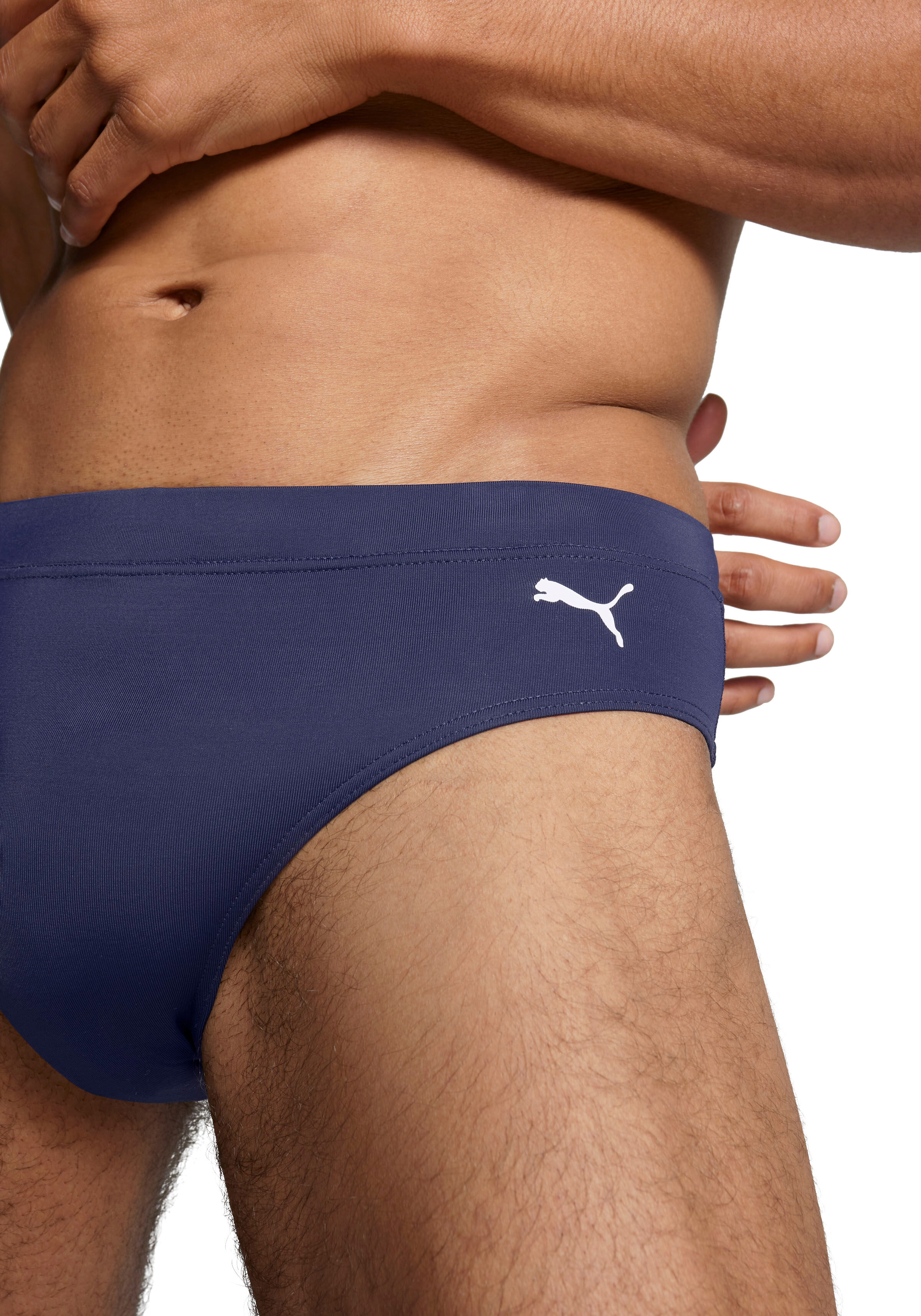 Badehose PUMA "PUMA SWIM MEN CLASSIC SWIM BRIEF", Herren, Gr. XS, N-Gr, blau (navy), Web, Elasthan, Polyester, unifarben, Badehosen Badehose, mit seitlichem Logoprint navy XS, N-Gr