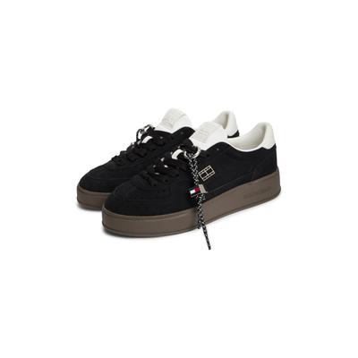 Plateausneaker TOMMY JEANS "THE GREENWICH EDGE MAX", Damen, Gr. 38, schwarz, Lederimitat, Veloursleder, Schuhe Plateausneaker, Freizeitschuh, Halbschuh, Schnürer mit Besatz an der Ferse