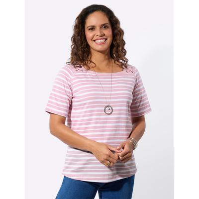 T-Shirt CASUAL LOOKS "Shirt-Set", Damen, Gr. 38, rosé, rosé, weiß, geringelt, 100% Baumwolle, gemustert, unifarben, eckiger Ausschnitt, Shirts T-Shirt