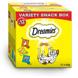 DREAMIESTM Variety Snack Box Katzenfutterergänzung (Geschmacksrichtung Huhn, Käse und Lachs) - 12x60g