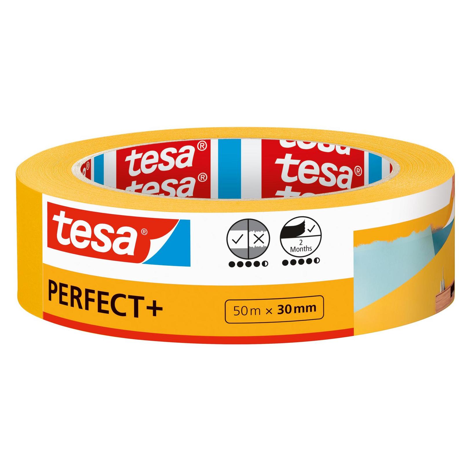 tesa Malerkrepp Perfect+, Abdeckklebeband für präzises Abkleben im Innenbereich (30 mm) (56537-00000-00)