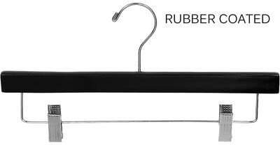 The Great American Hanger Company Black Rubberized Wooden Pant Hanger with Adjustable Cushion Clips, Rubber Coated Bottom Hangers with Chrome Swivel Hook