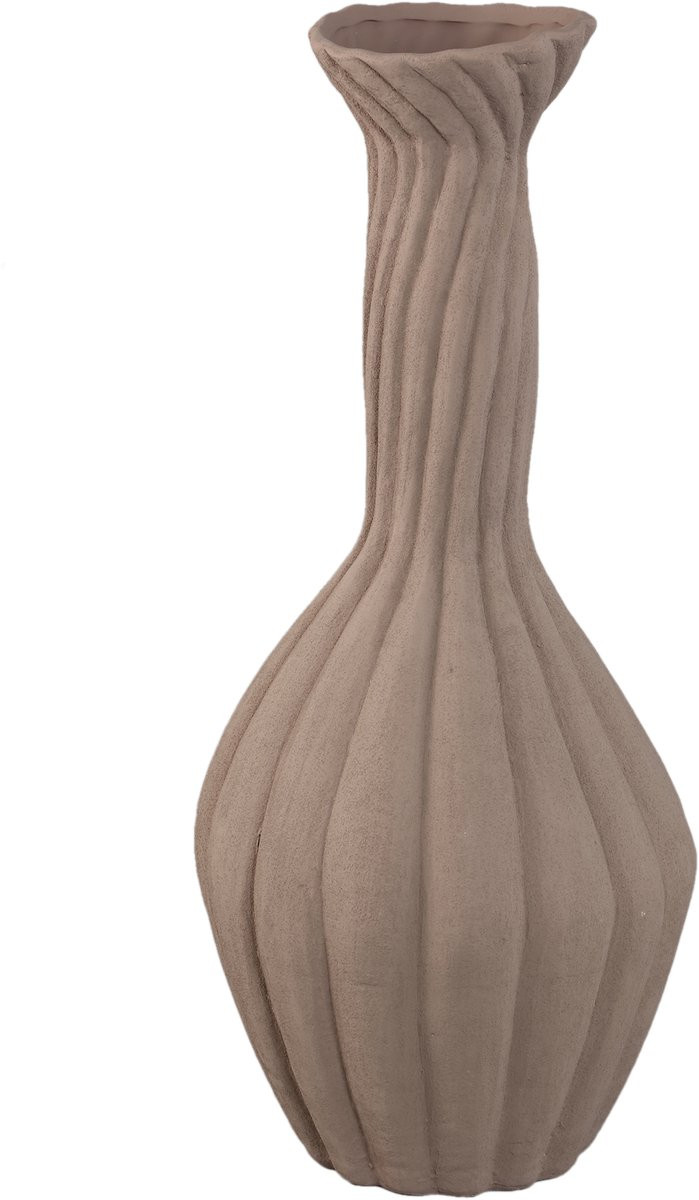 PTMD Lydia Keramische Vaas met Swirl Ribbed Design - Donkerbruin - Groot