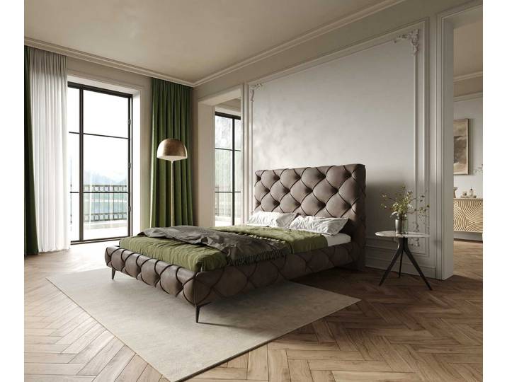 Polsterbettgestell Nayara 140x200 cm Mikrofaser Taupe Vintage, Polsterbetten