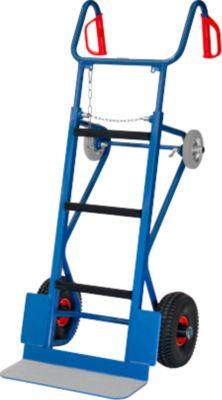 Gerätekarre Fetra 11050, bis 400 kg, Treppensterne, Tragholm, Spanngurt, höhenverstellbarer Griffbügel, Luftbereifung, H 1300 mm, Stahl