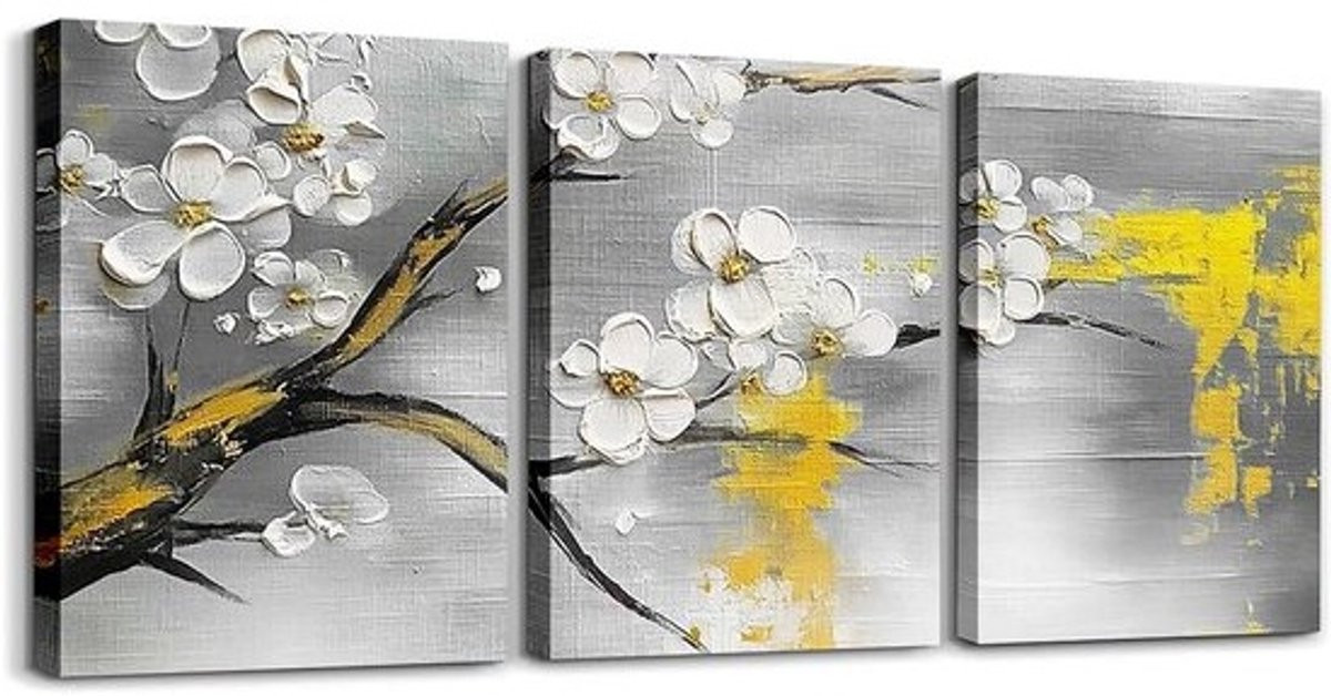 Set van 3 Abstracte Bloemen Canvas Kunst voor Muurdecoratie