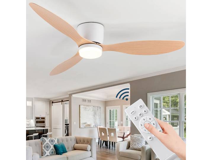 Ventilateur de plafond IRALAN avec lumière LED, ventilateur électrique à courant continu, 52 pouces, grand débit d'air, télécommande, idéal pour la cuisine, la chambre à coucher, style nordique.