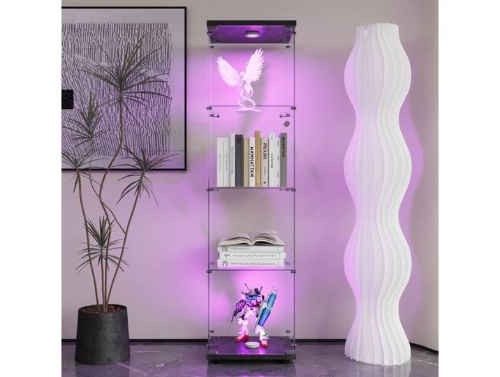 Vitrine en Verre Vitrine Armoire pour Collection avec Portes Vitrines en Verre avec éclairage LED 1 Porte 4 Compartiments Noir