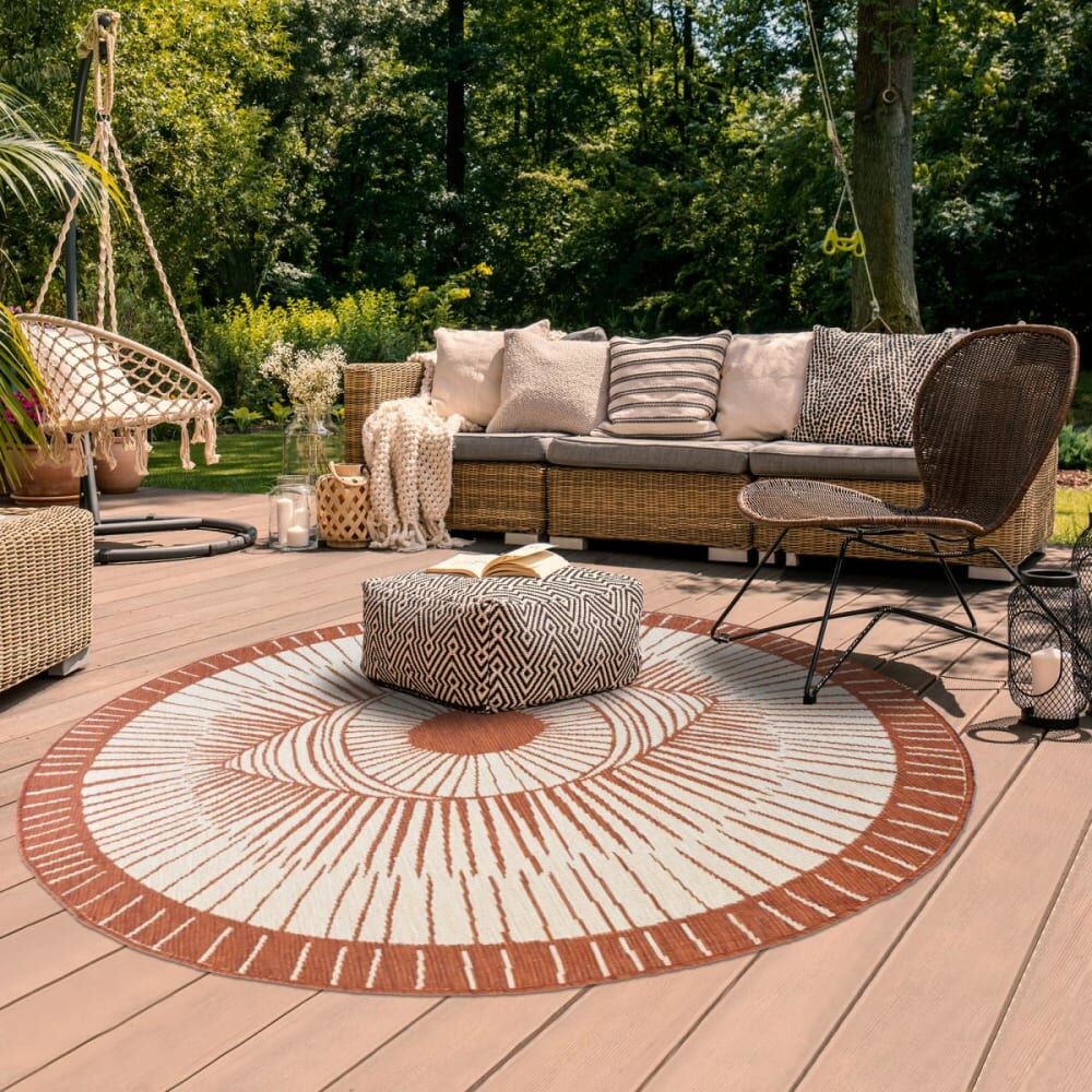 Un amour de tapis Tapis rond d'extérieur, kilim reversible orange et crème ø160cm Orange 160x1x160cm