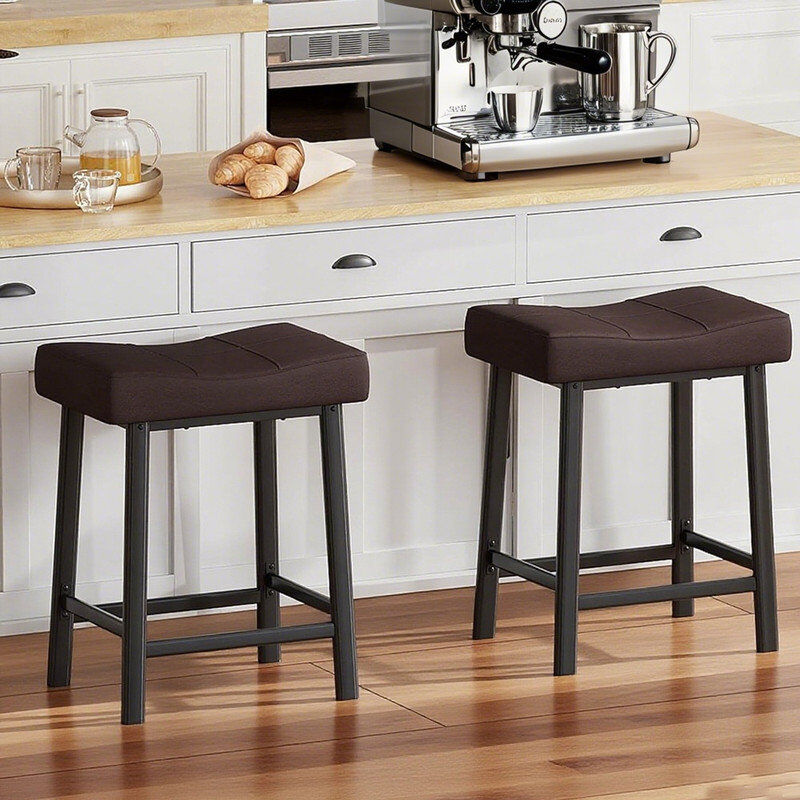 Lark Manor Bar Stool with Steel Frame Brown/Black 60.96cm H X 40.39cm W X 33cm D