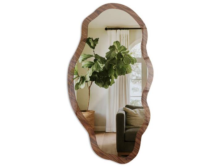 SPIEGEL 90x45 cm asymmetrisch mit Druck - Holzmaserung