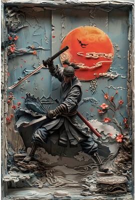 Silver Stone Store Samurai Sword Art Metal Sign Authentic Japanese Warrior Painting For Cafe, Garage & History Themed Room Decor 7 20x30cm