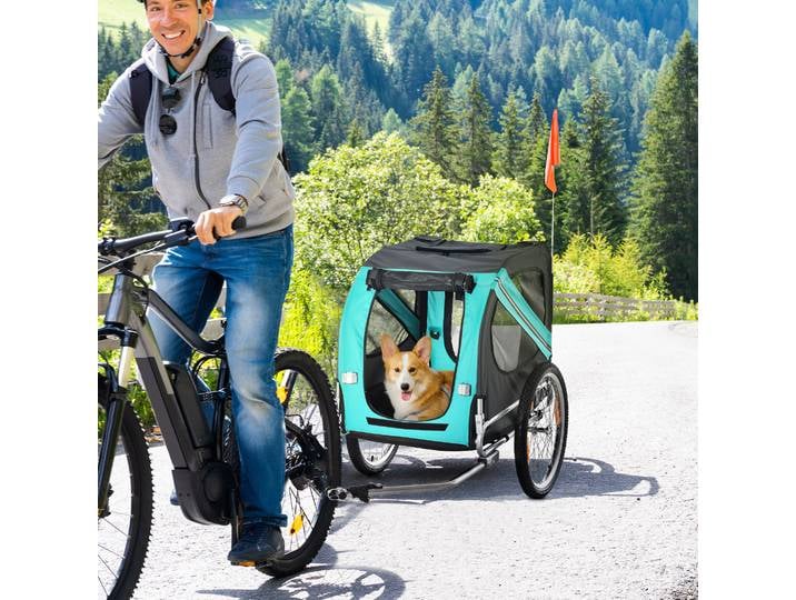 PawHut Remorque Chien Vélo Pliable Acier Gris+Vert 130x73x90cm