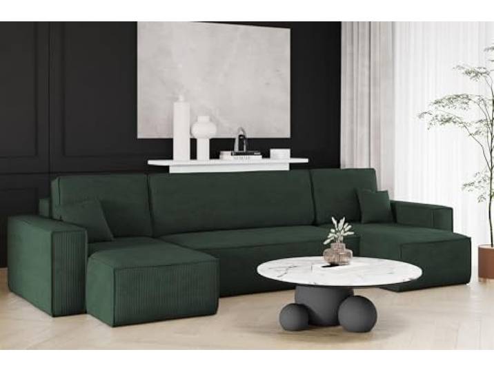 Fun Möbel Wohnlandschaft Schlafsofa Sofa Maris in Stoff Poso (Dunkelgrün)