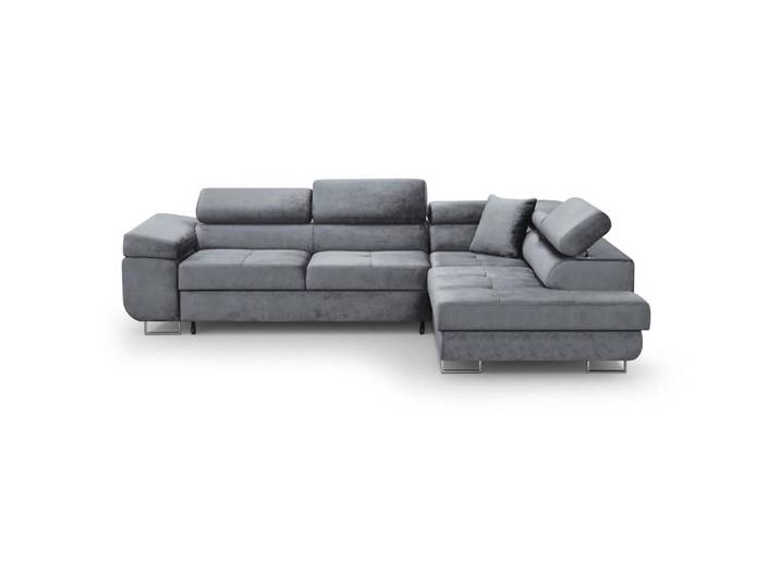 Beautysofa Eckschlafsofa Waldo verstellbaren Kopfstützen, Hellgrau, rechts, L-Form,L-Form, 275x203 cm, Wohnzimmer, Sofas & Couches, Wohnlandschaften, Ecksofas