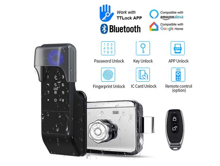 Serrure de porte en bois à empreintes digitales, ouvre-porte mobile TTLOCK, télécommande, serrure électronique, biométrique, étanche IP65