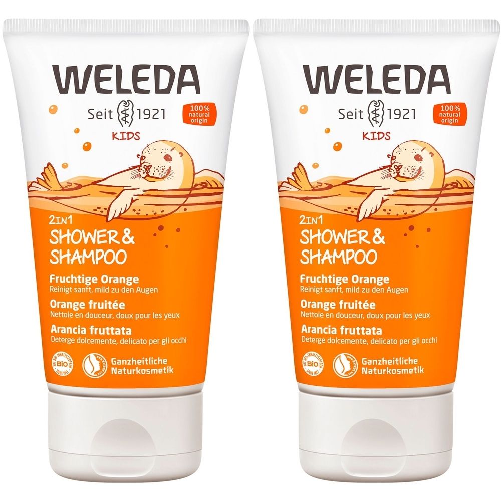 2x Weleda Kids 2in1 Shower & Shampoo fruchtige Orange 2x150 ml Duschgel