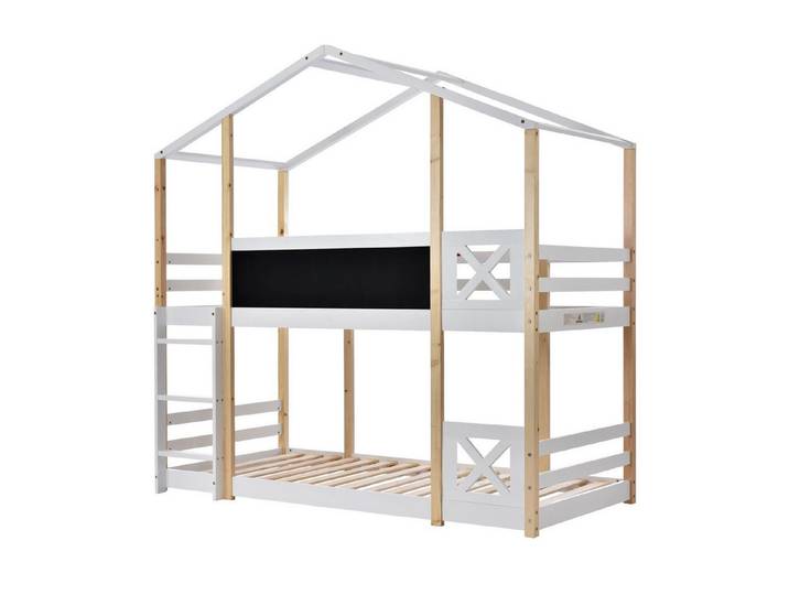 MC Star Kinderbett Baumhaus mit Leiter 90 x 200 cm, Hochbett für Kinder (2x Lattenrost- Natur & Weiß)