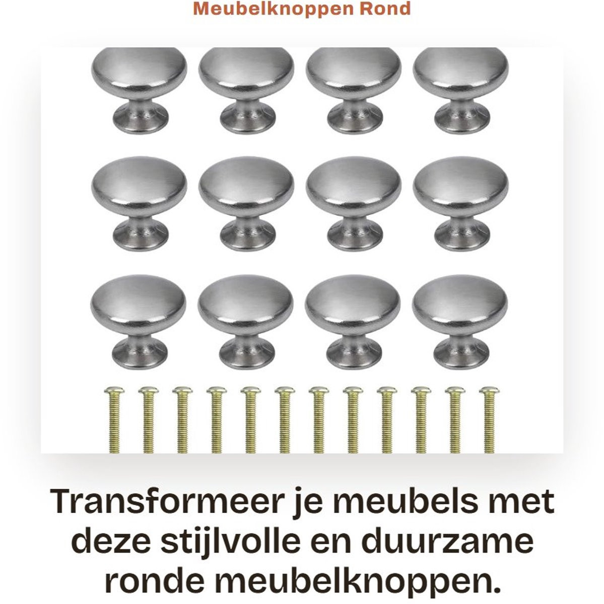 Set van 12 ronde zilveren ladeknopen voor meubels, diameter: 30 mm