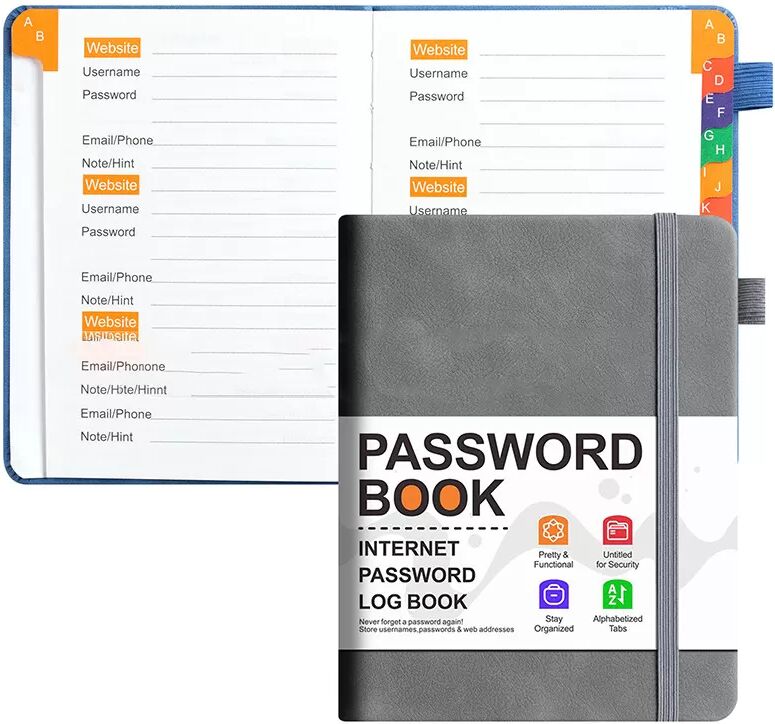 INF Notizbuch mit Riemen aus PU-Leder – Taschenplaner mit Gummiband Grau