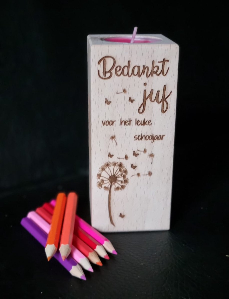 Schubie Bedankt juf theelichthouder - Cadeau voor de juf