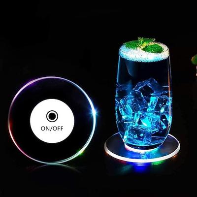 LED-Cocktail-Untersetzer, rund, ultradünn, LED-Getränke-Untersetzer, leuchtender Untersetzer, rutschfest Wasserdichte, transparente Bier-Getränkeuntersetzer für Club-Party, Hochzeit, Weihnachten