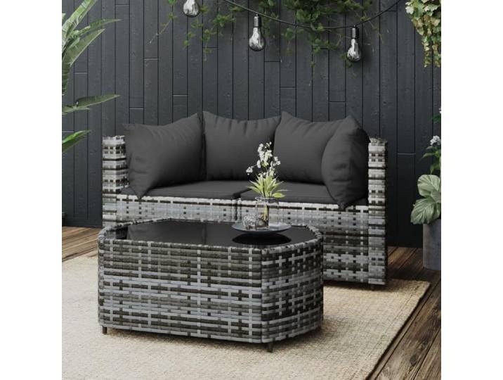 SALE 2025 Sofa de jardin - Salon de jardin 3 pcs avec coussins Gris Résine tressée - 63x63x57 5 cm 22 Kg 6052