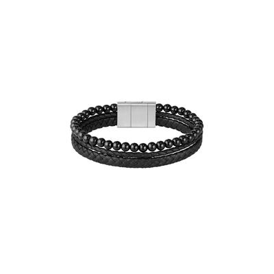 Lederarmband BOSS "SPHERE MIXED", schwarz (edelstahlfarben, schwarz, schwarz), Armbänder, Damen, 19cm, Edelstahl Leder, Edelstahl, Leder, Lederarmband, mit Onyx oder Tigerauge