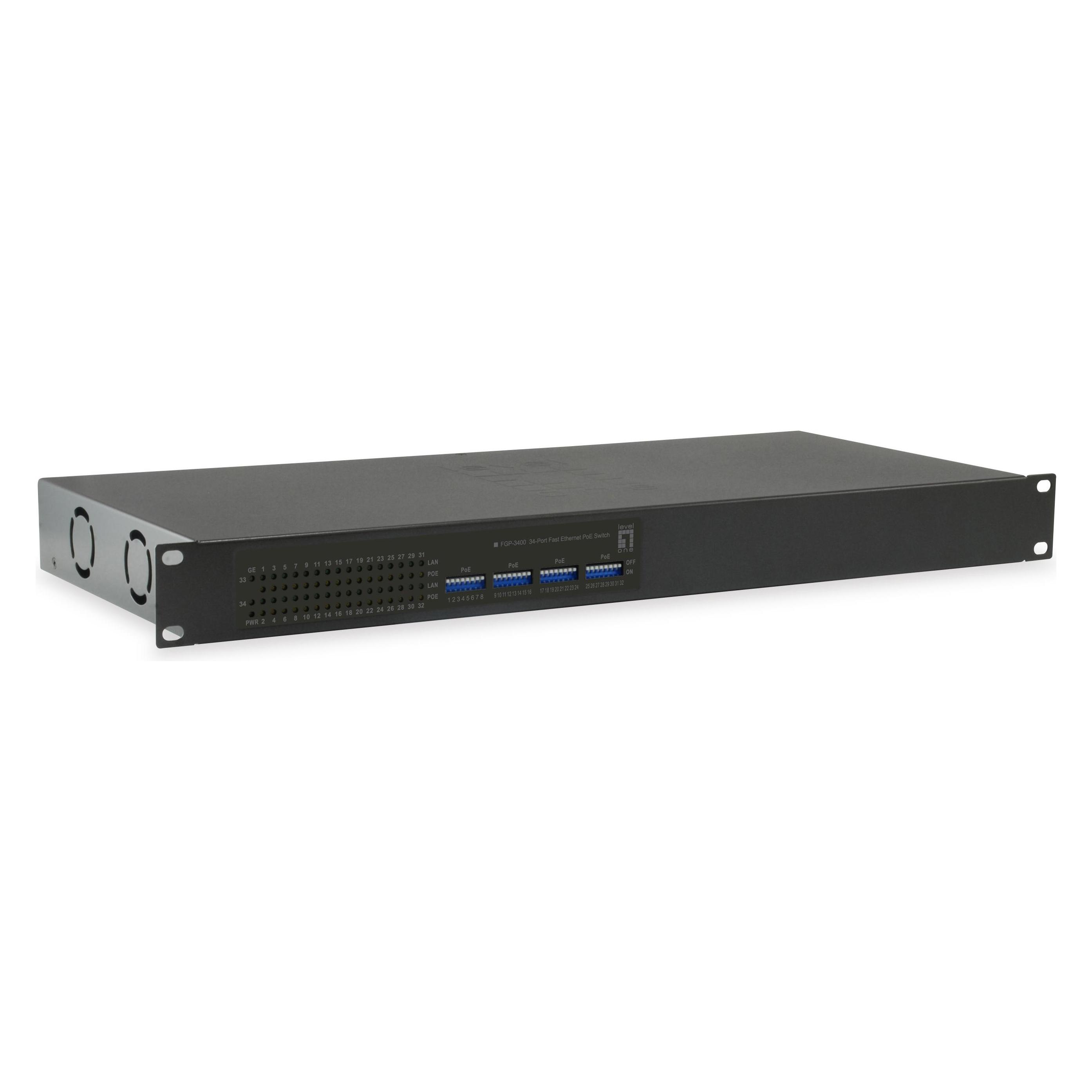 LevelOne /100 Mbps PoE, /100/1000 Mbps RJ-45 32K (34 Ports) (FGP-3400W630)