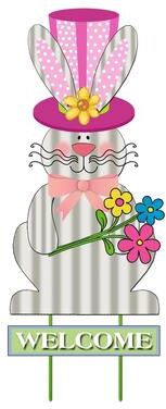 Worth Imports "31.5"" Welcome Easter Bunny Garden Stake w/ Pink Hat"