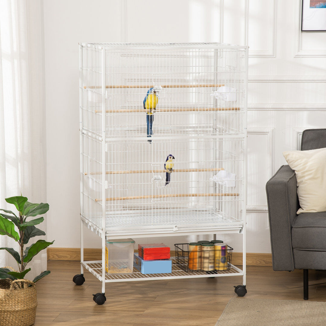 PawHut Large Bird Cage Budgie Cage for Finch Canaries Parrot with Stand White White 132cm H X 78cm W X 52cm D