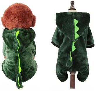 Uplifted Goods Cozy Coral Velvet Pet Outfit With Dinosaur Or Cow Style For Autumn And Winter Warmth dinosaur l