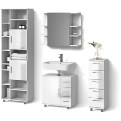 BADMÖBEL-SET Eisak, Weiß Hochglanz, 4-teilig