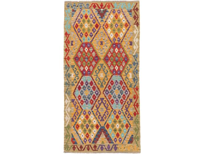 Kelim Afghan Teppich 102x204 Handgewebt Orientteppich Läufer Wolle