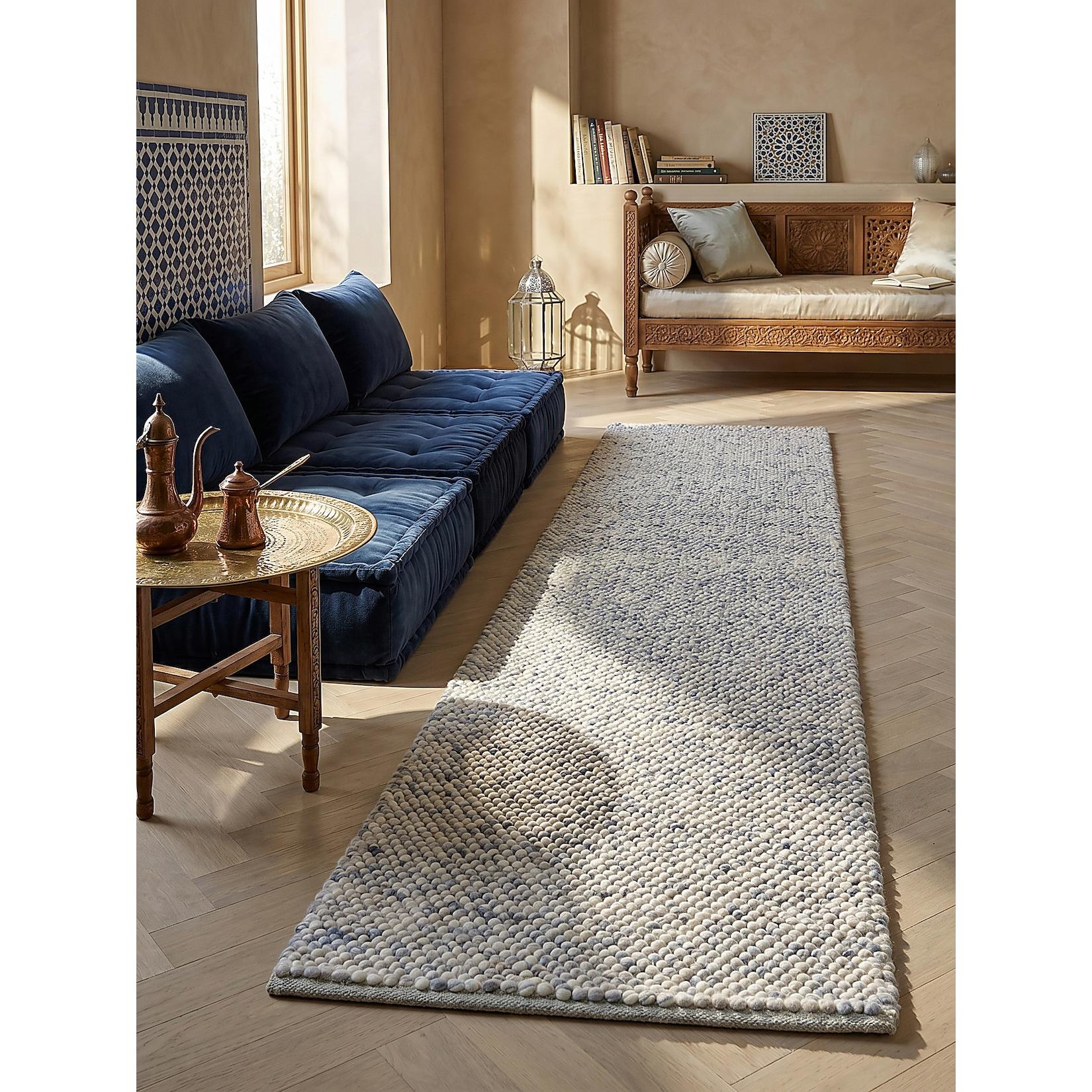 Läufer Wollmischung Blau 60 x 230 cm - MEDWAY Kadima Design