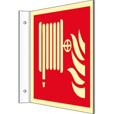 Fahnenschild Löschschlauch ISO 7010, Kunststoff, nachleucht., 160-mcd,200x200 mm