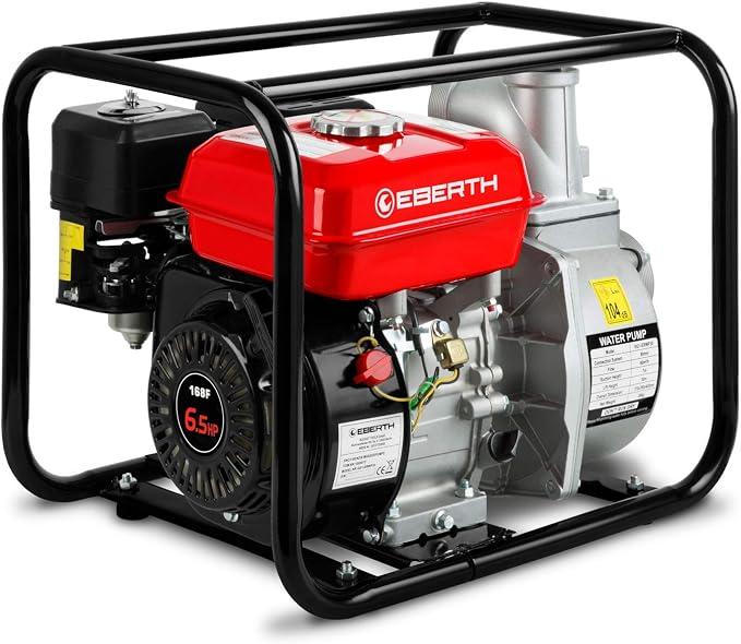 6,5PS Wasserpumpe mit 60.000l/h und 30m Förderhöhe, 3 Zoll Anschluss, Gartenpumpe Schmutzwasserpumpe mit 4-Takt-Motor und 7m Ansaughöhe, Benzin Pumpe, Seilzugstart, Metallfuß, Tragegriff