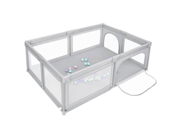 Parc Bébé, Parc Enfant pour L'intérieur et L'extérieur, Parc de Jeux Bébé Compris 50 Boules Océaniques, Gris Clair/Gris Foncé/Vert/Noir, 120x120x66cm/180x120x66cm/205x147x66cm