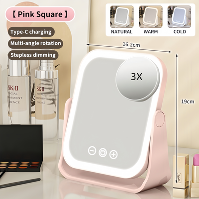 Fusion Finds Rechargeable LED Makeup Mirror With Touch Dimming, Magnifier & Color Lighting pink Square
