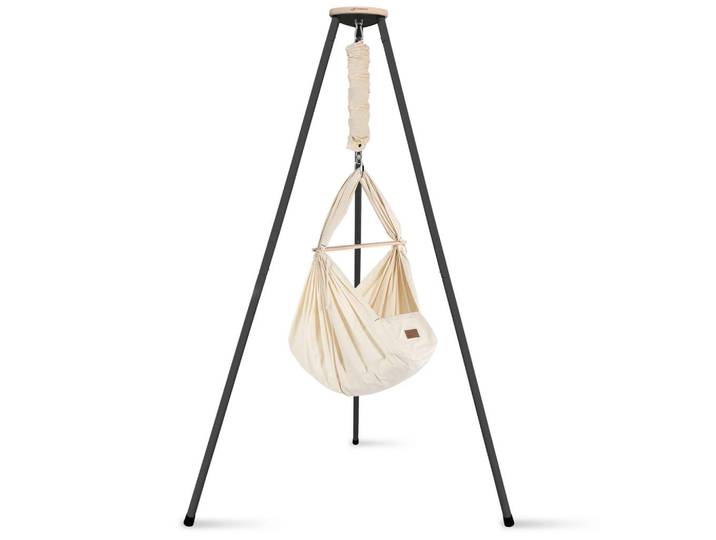 Schmusewolke Federwiege Stoff Beige, Anthrazit, Beige, Holz, Metall, Buche, 135x194x135 cm, wendbar,Deckenmontage möglich, Feder mit Sicherheitsseil, Babymöbel & Kindermöbel, Babyzimmer, Babybetten, Stubenwagen & Babywiegen