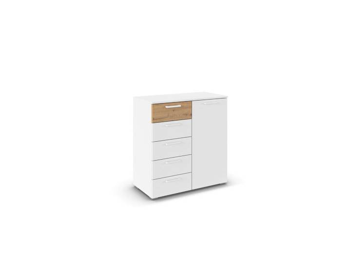 Rauch Möbel Kommode, Weiss, Eiche Artisan, Holzwerkstoff, 1 Fächer, 5 Schublade(n) Schubladen, 80x84x40 cm, Kleinmöbel, Kommoden, Kommoden