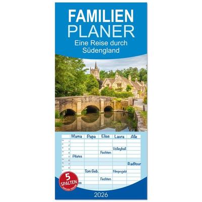 Familienplaner 2026 - Eine Reise durch Südengland mit 5 Spalten (Wandkalender, 21 x 45 cm) CALVENDO