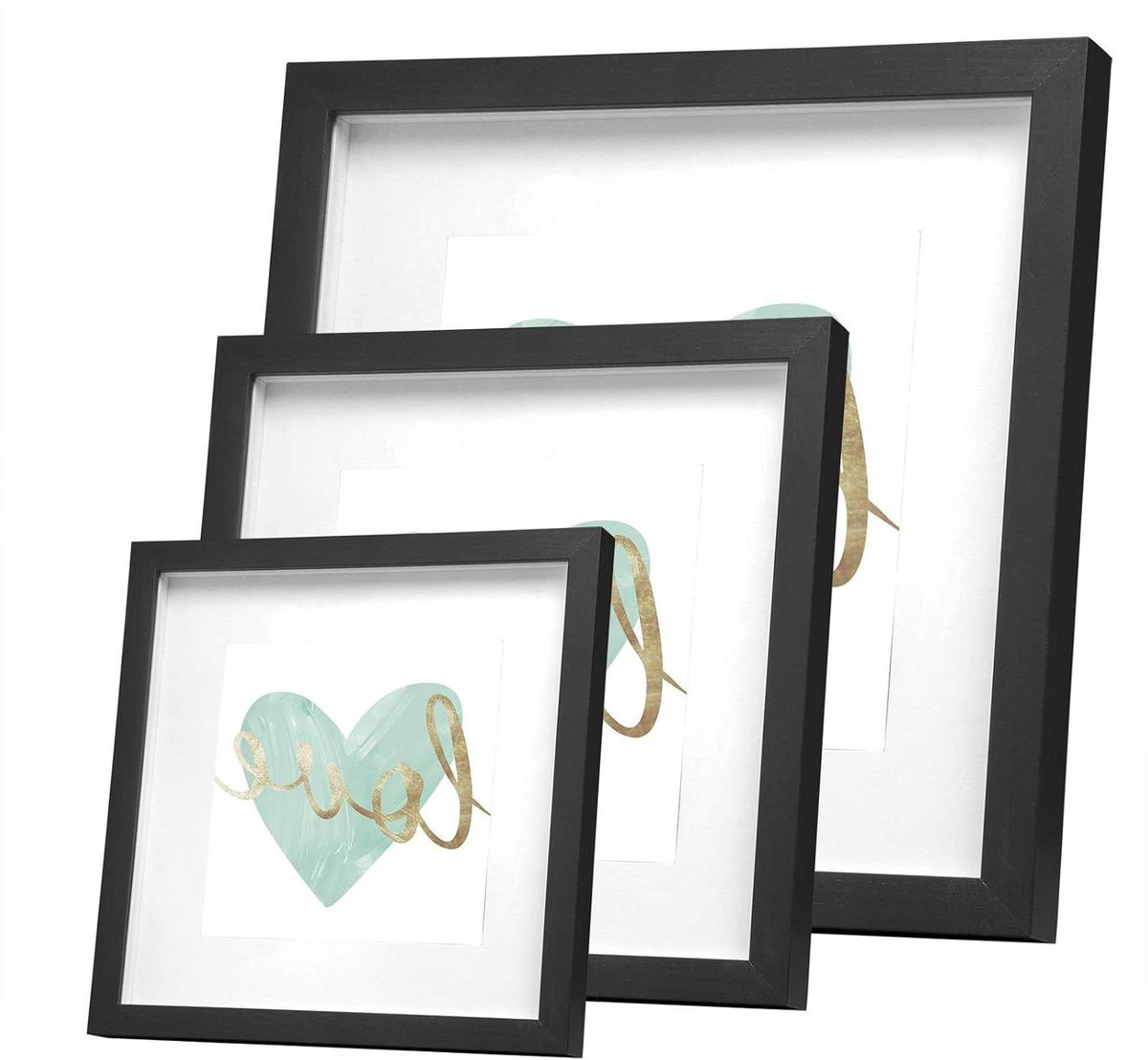 3D Fotolijst Objectlijst van Hout met Passe-partout - Zwart - 20x20 cm