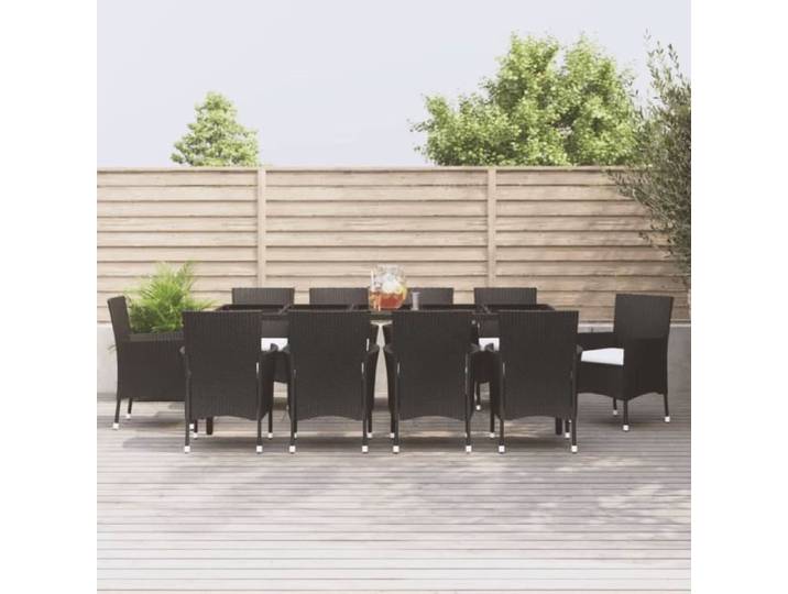 Mobilier à dîner jardin 11 pcs et coussins noir résine tressée Mothinessto LY2368