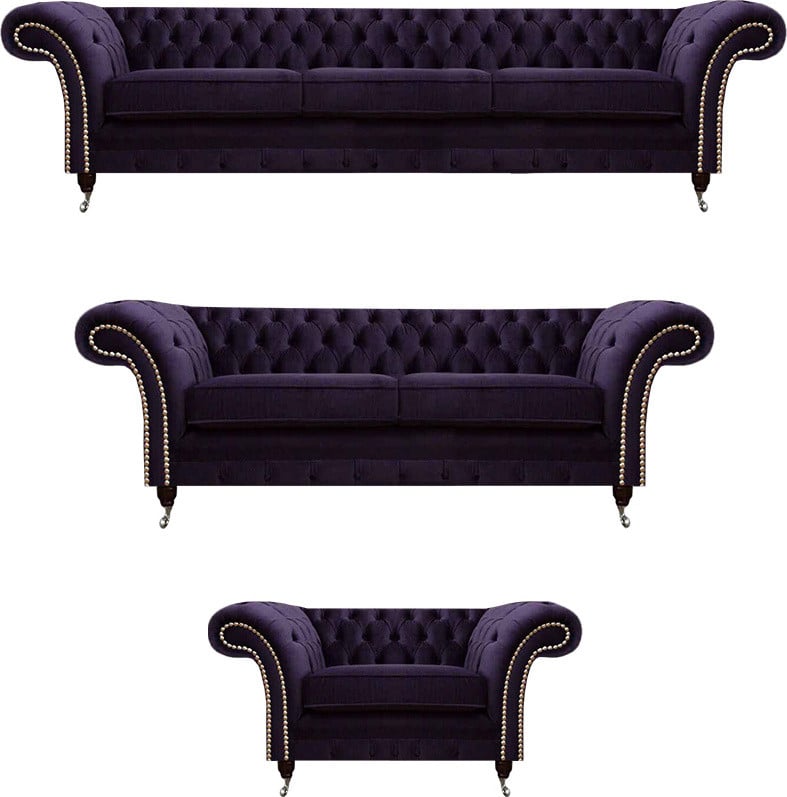 Polstermöbel Chesterfield 3-delige woonkamerset met textielbanken en fauteuil