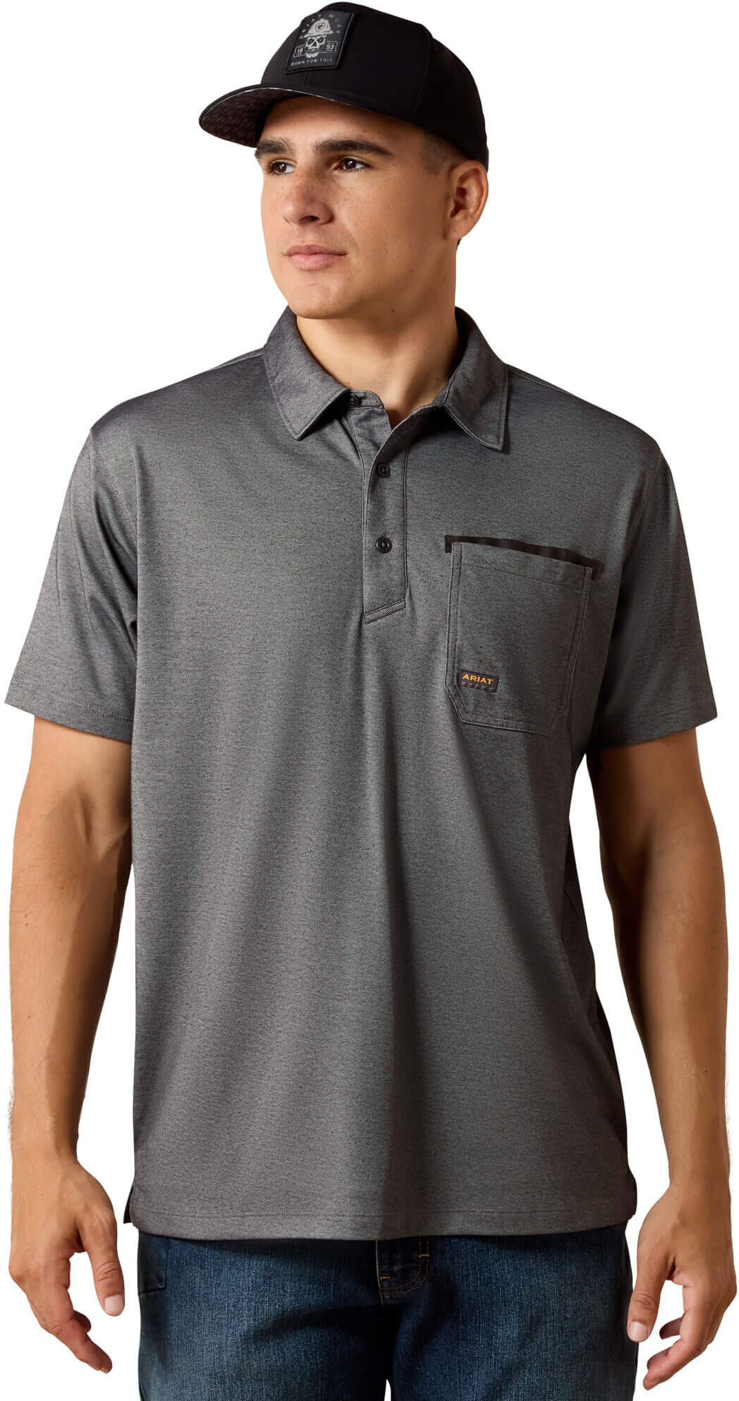 Men's Rebar Foreman Polo Shirt in Charcoal Heather, Size: Small by Ariat