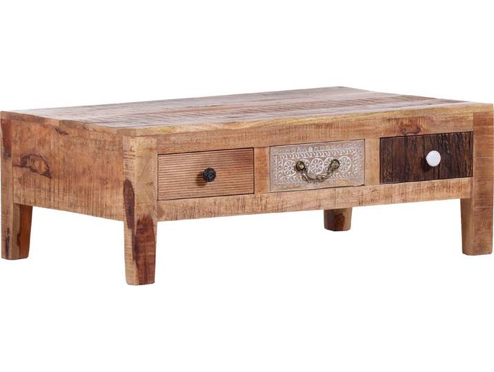 Gutmann Factory Couchtisch Puno, massives Altholz Mango mit Schnitzereien, Shabby Chic, Vintage